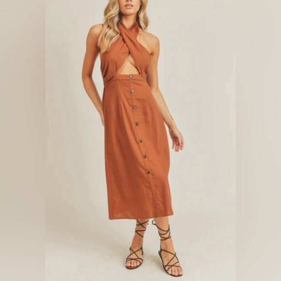 LUSH RUSTIC BROWN MIDI DRESS - SM043 - Picture 4 of 6
